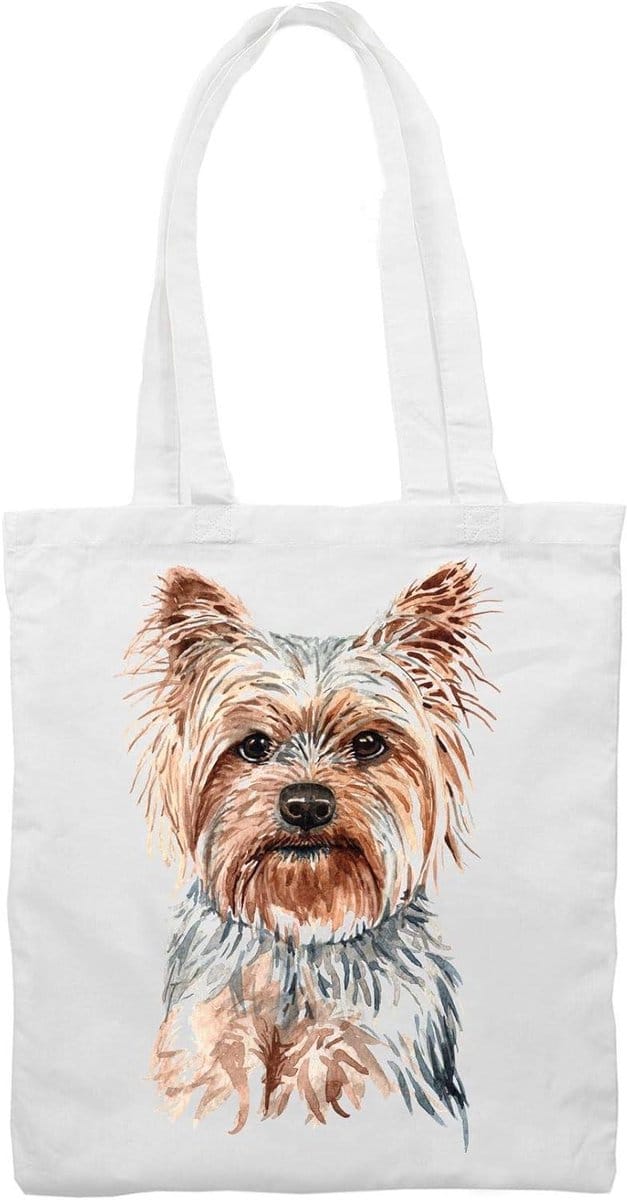Yorkshire Terrier Tas - Honden Liefhebbers Gift - Boodschappen Doen - Digitale Print Kwaliteit - 42 x 38 cm - Wit