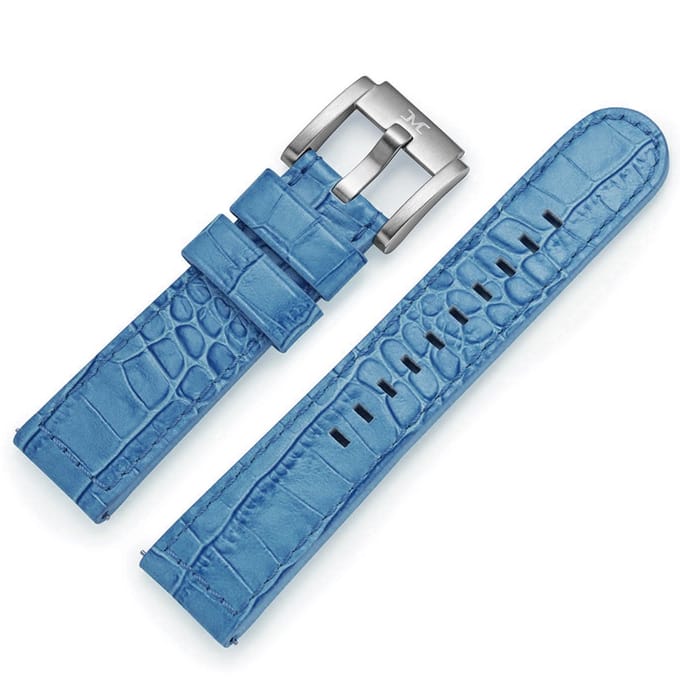 Kalfslederen Horlogebandje met Alligator Structuur Blauw 22mm