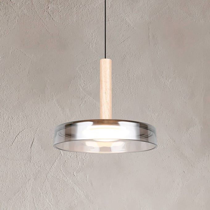 Trio Lighting LED hanglamp Celeste, chroom/hout, Ø 22 cm, glas, dimbaar