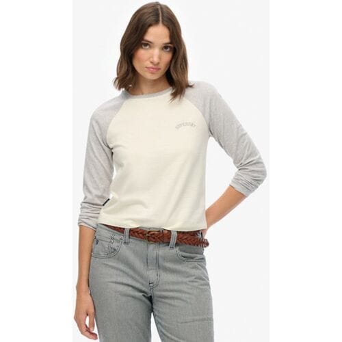 Superdry Essential Baseballtop met Logo en Lange Mouwen Grey Grootte: 40
