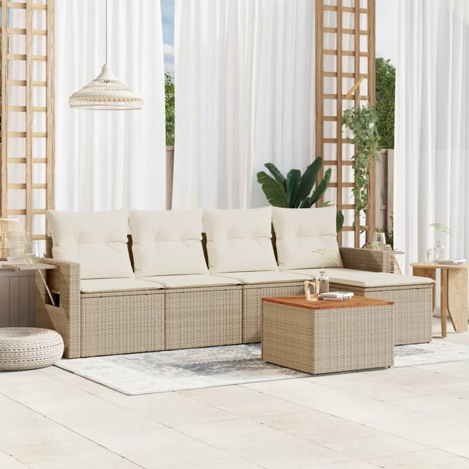 vidaXL - 6-delige - Loungeset - met - kussens - poly - rattan - beige