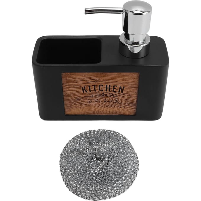 Distributeur de Savon à Vaisselle Résine ABS Cuisine Distributeur de Savon Liquide avec Brosse à Vaisselle pour Cuisine Domestique black