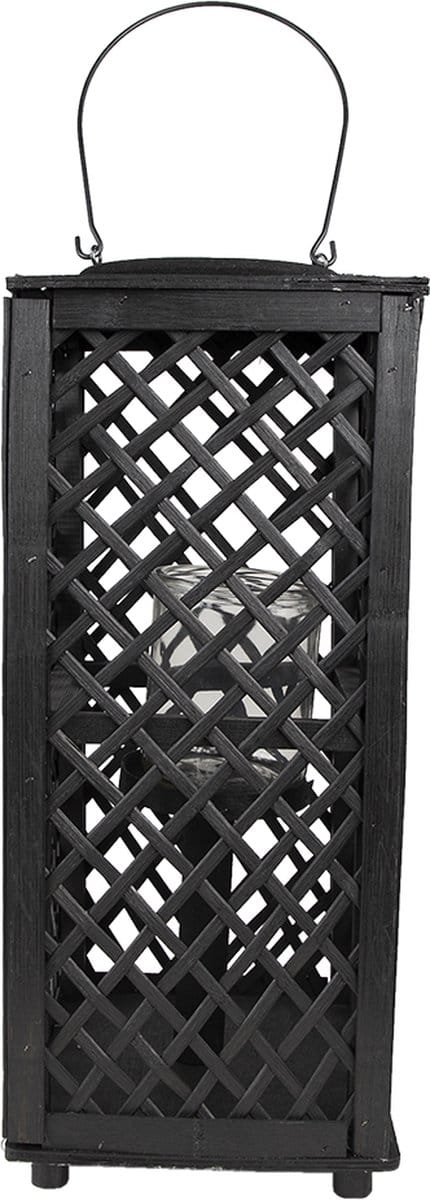 Clayre & Eef Windlicht 21x21x50 cm Zwart Bamboe