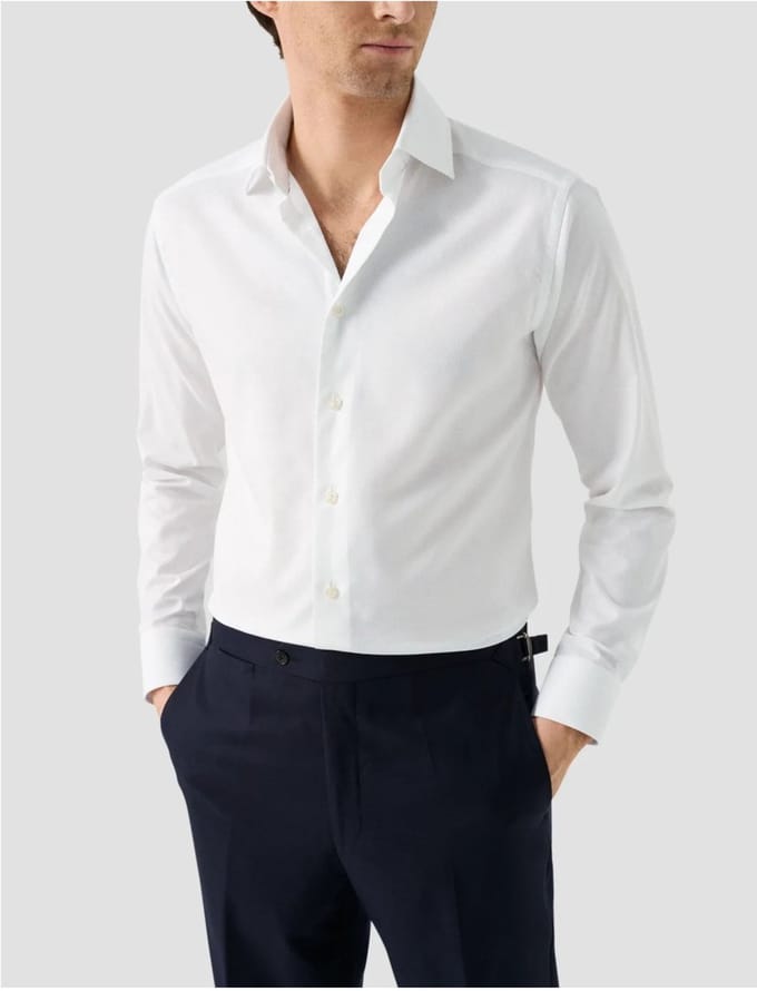 Eton - Overhemd Wit Eton Semi Solid Cotton Lyocell Shirt Lange Mouw Overhemd Wit 100015130