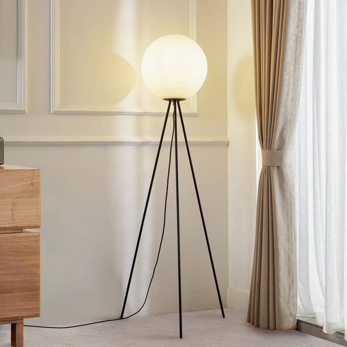 Lucande - vloerlamp - 1licht - Glas, metaal - H: 151 cm - E27 - wit, zwart