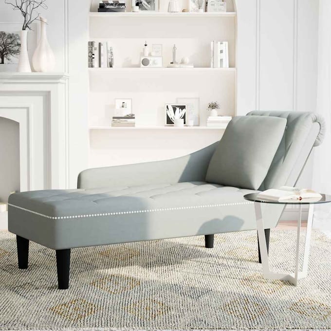vidaXL - Chaise - longue - met - kussen - & - rechterarmleuning - fluweel - lichtgrijs
