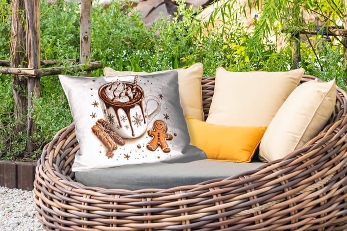 Buitenkussens - Tuin - Chocomel - Decoratie - Koek - Winter - Kerst - 50x30 cm