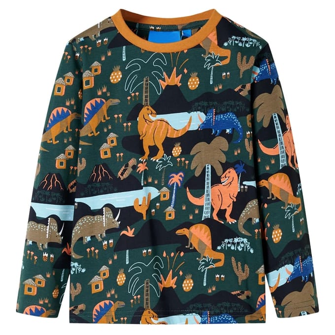vidaXL - Kinderpyjama - met - lange - mouwen - 92 - donkergroen
