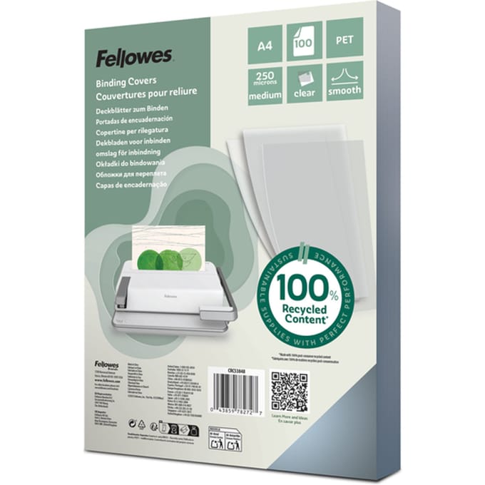 Voorblad Fellowes A4 PET 250micron recycled 100 stuks