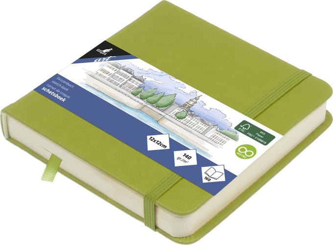 Kangaro schetsboek - 12x12cm - lime green - PU-hardcover - met elastiek en leeslint