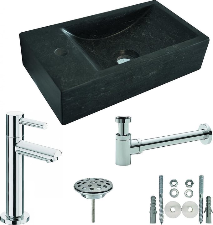 Wiesbaden Raw One Pack Fontein Links 40 x 22 x 10 cm - Hardsteen Gezoet