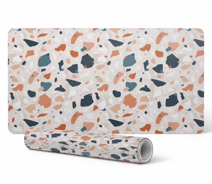 Duurzame antislip bureauonderlegger met abstract terrazzo-patroon, 90x45 cm