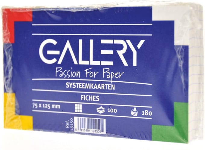 Gallery witte systeemkaarten, ft 7,5 x 12,5 cm, geruit 5 mm, pak van 100 stuks
