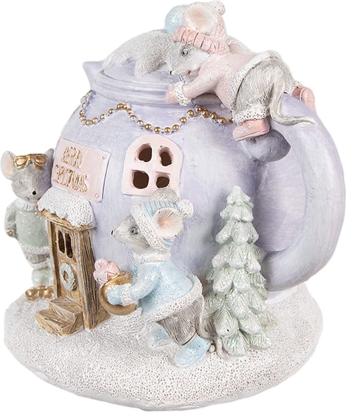 Clayre & Eef Beeld Theepot 15x11x12 cm Paars Polyresin Kerstdecoratie