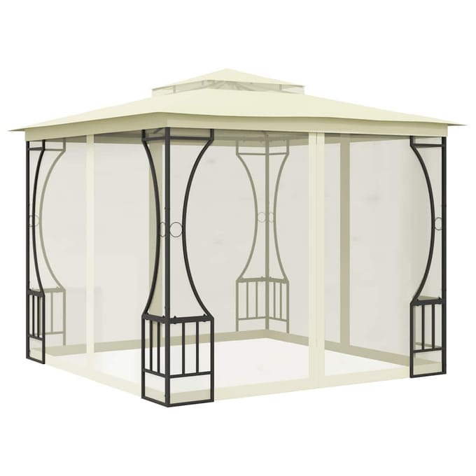 vidaXL - Prieel - met - netten - 300x300x265 - cm - crèmekleurig