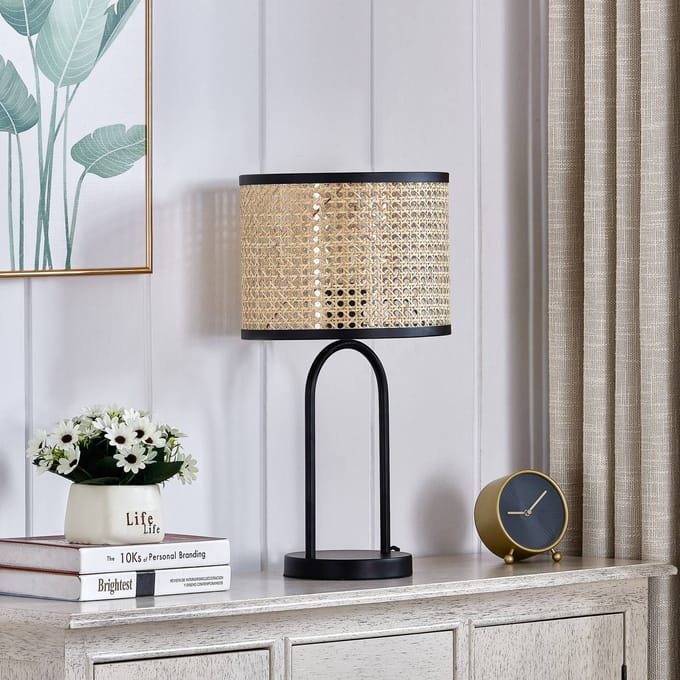 Lindby - Tafellamp - 1licht - Rotan, metaal - H: 50 cm - E27 - hel hout