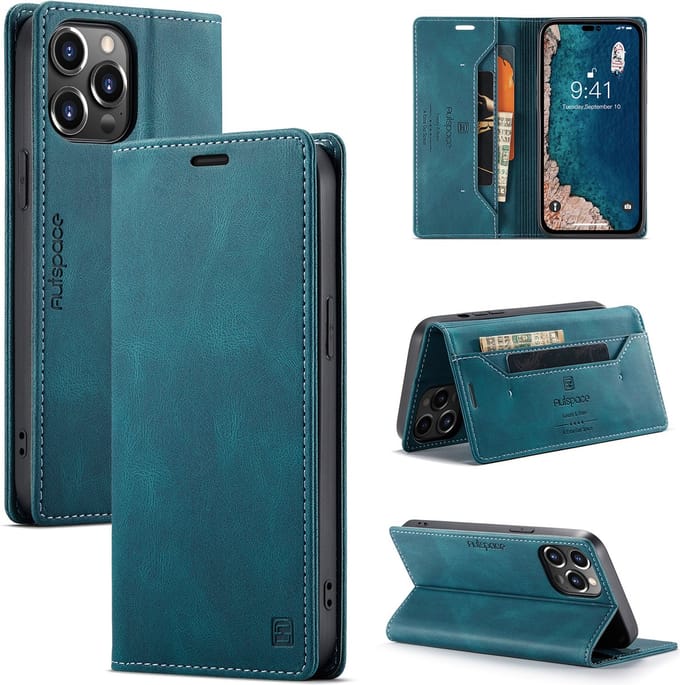 Luxe Flip Case met RFID Bescherming Kaarthouder en Magneetsluiting voor iPhone 14 Pro Max _ Blauw