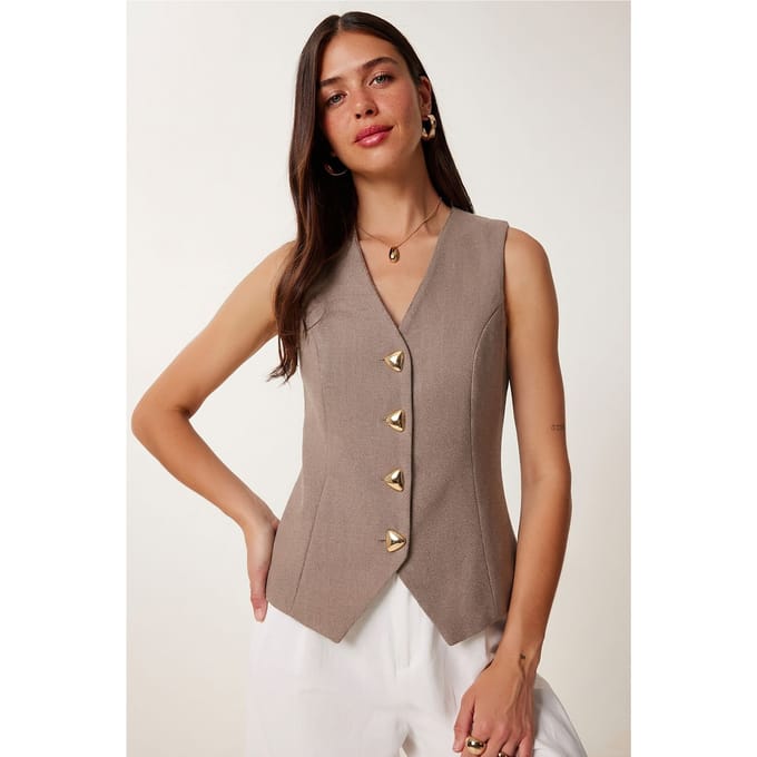 Aansluitende Crepe Gilet Met Knopen