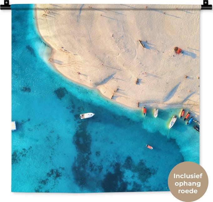 Wandkleed - Wanddoek - Strand - Boot - Kleuren - 60x60 cm - Wandtapijt