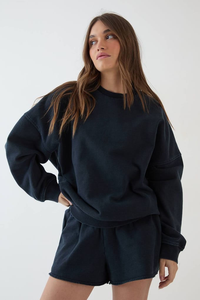 Dames Dsgn Studio Zwaar Gewassen Oversized Sweatshirt | Washed Black | Maat: Medium