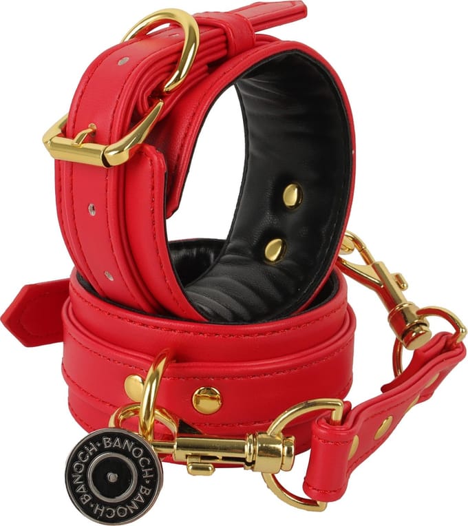 Banoch | handboeien van pu leer | rood / goud | bondage