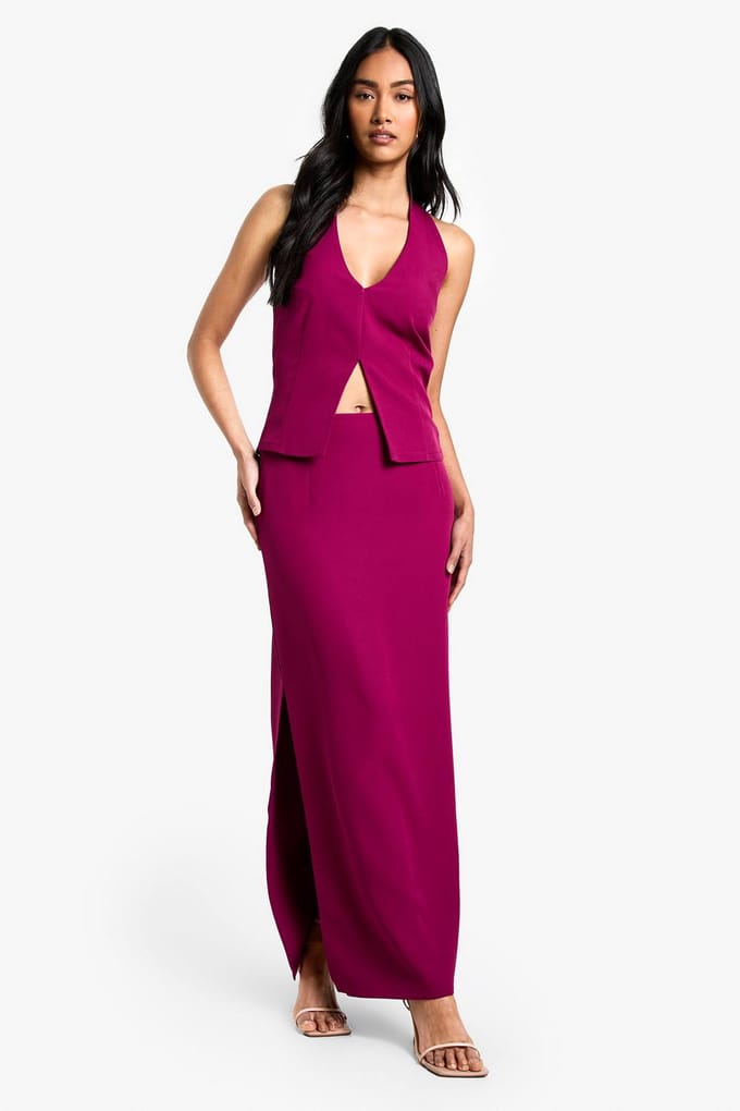 boohoo Dames Woven Tailored Midaxi Rok | Pruim | Maat: 36