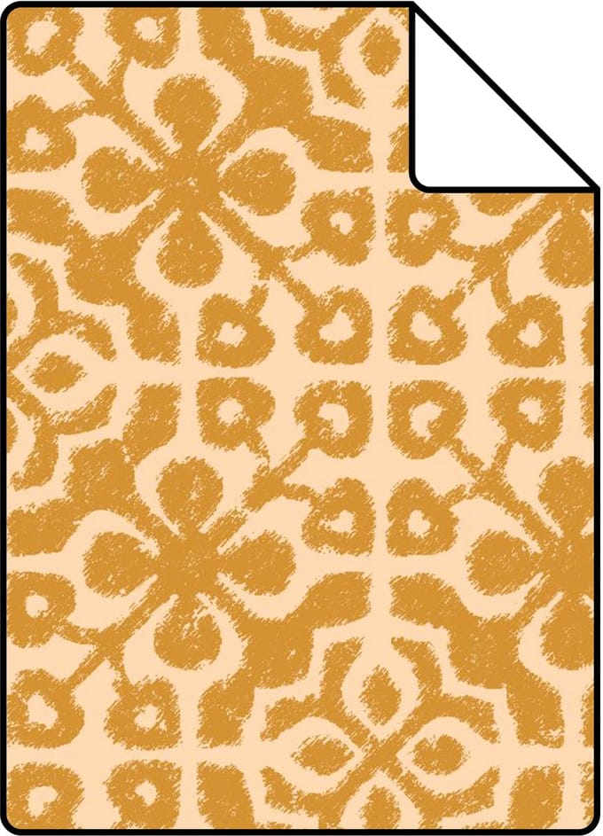 Proefstaal ESTAhome behang verweerde tegels okergeel - 26.5 x 21 cm - 131480-S