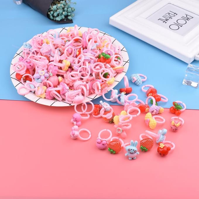 Kinderen Mode Snoepkleur Hars Ringen Schattig Cartoon Verstelbare Vingerring Sieraden Speelgoed 20Pcs white