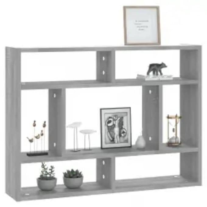vidaXL - Wandschap - 75x16x55 - cm - bewerkt - hout - grijs - sonoma - eikenkleurig