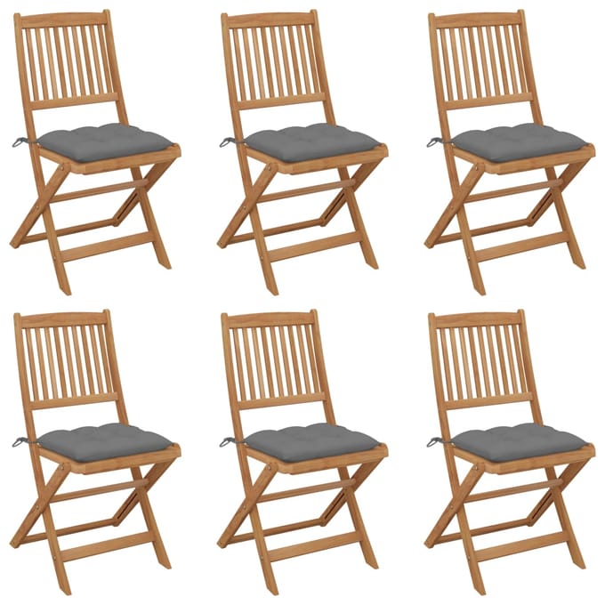 vidaXL - Inklapbare - stoelen - 6 - st - met - kussens - massief - acaciahout