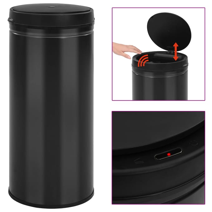 vidaXL - Prullenbak - met - automatische - sensor - 80 - L - koolstofstaal - zwart