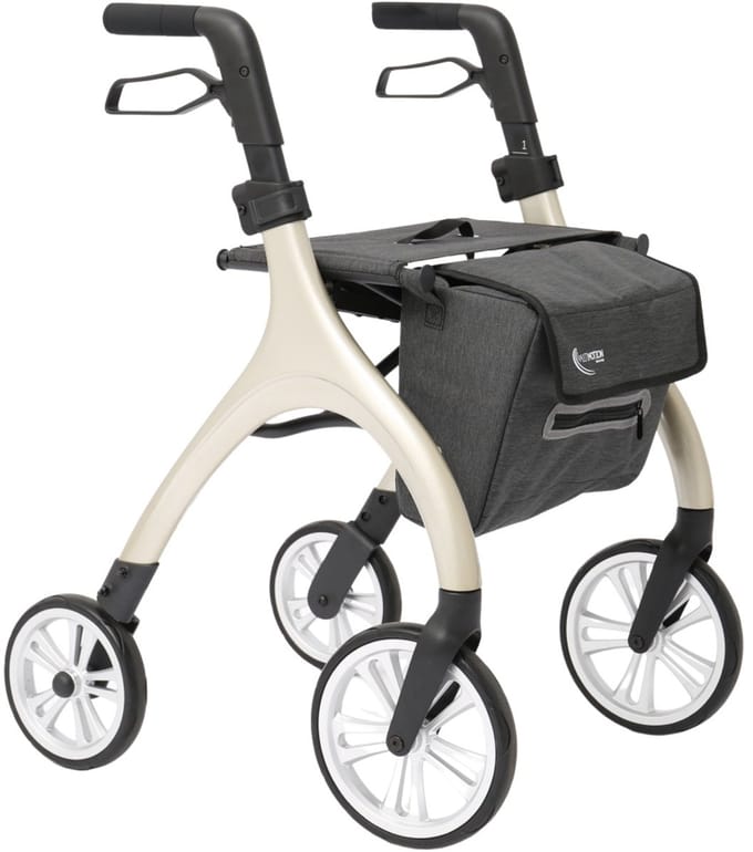 MultiMotion - Curve rollator - Extra zachte softwielen - Smal & wendbaar - Geen remkabels - Uniek design - Champagne