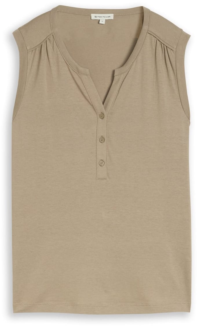 Tom Tailor - Henley-top met plooien - Maat M - Silver Olive