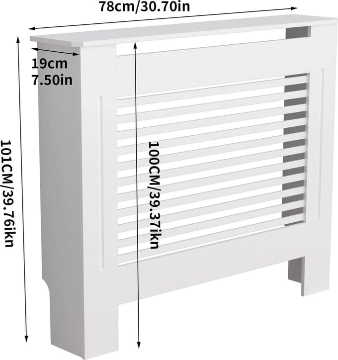 Eszenzics™ Slanke Radiatorombouw - Model Horizontaal S - Stabiele MDF uitvoering - Decoratief wit - Plintuitsparing - 101x78x19 cm