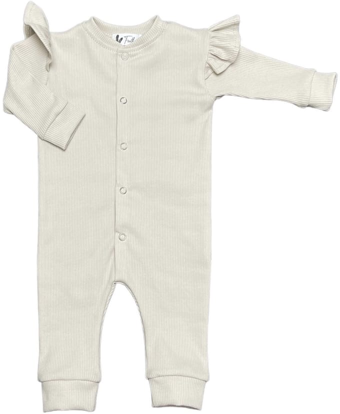 Boxpakje ruffle - Rib Jersey - Natural beige - maat 44