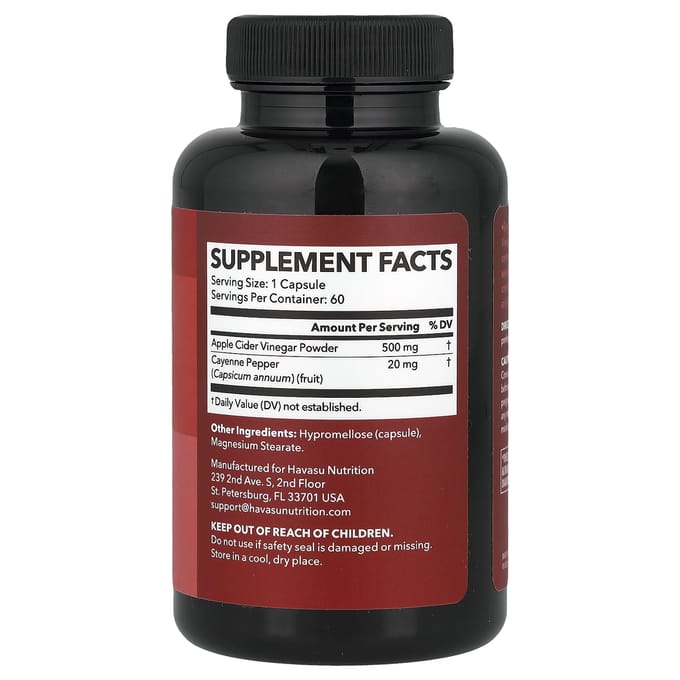 Havasu Nutrition, Vinaigre de Cidre + Piment de Cayenne, 60 Gélules
