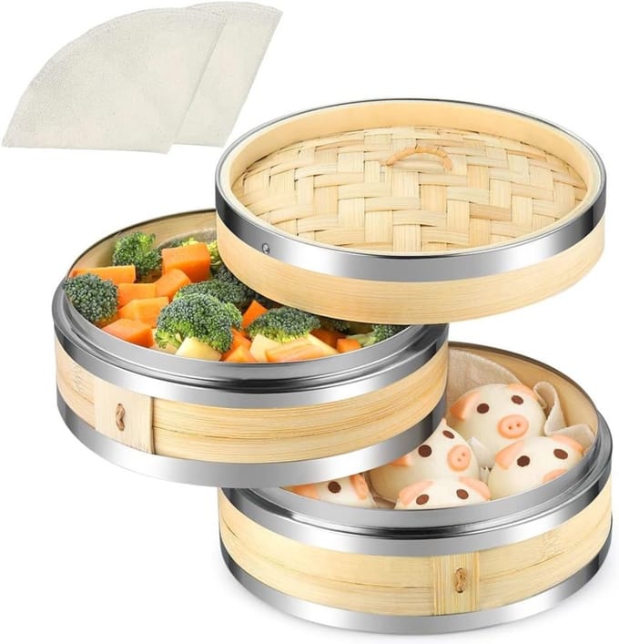 DEXO®Stoomkoker - Stoomkokers - Stoompan - Bamboe - 20cm x 20cm x 15cm