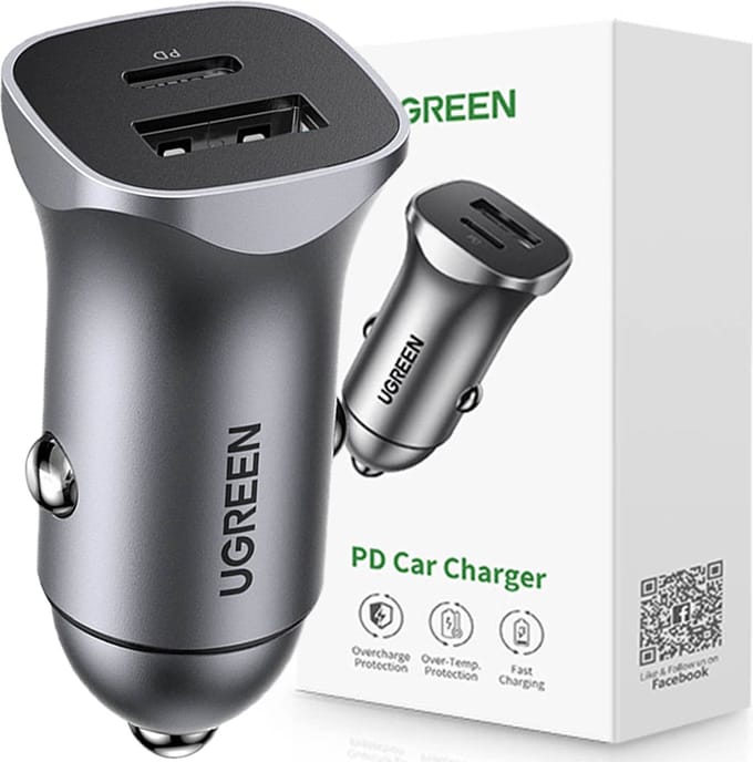 UGREEN 3.4A Autolader 30W Snellader met Power Delivery en Quick Charge