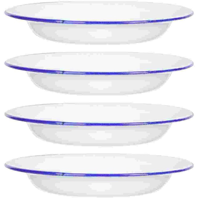 4 Stuks Emaille Bord Multifunctioneel Schaal Multifunctioneel Sashimi Voedsel Gestoomde Borden Keukenborden Platte Randen Wit Retro Schalen wit
