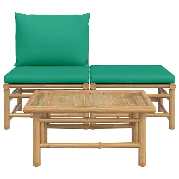 vidaXL - 3-delige - Loungeset - met - kussens - bamboe - groen