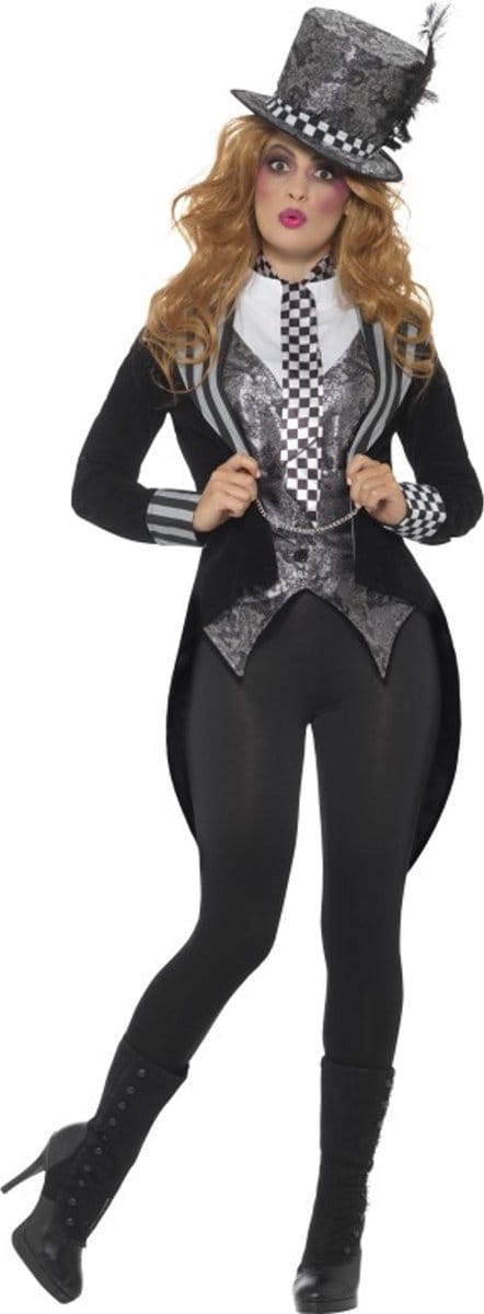 Smiffys - Deluxe Dark Miss Hatter Kostuum - S - Zwart