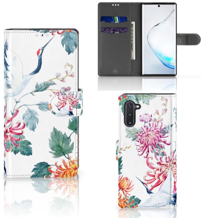 Samsung Galaxy Note 10 Telefoonhoesje met Pasjes Bird Flowers