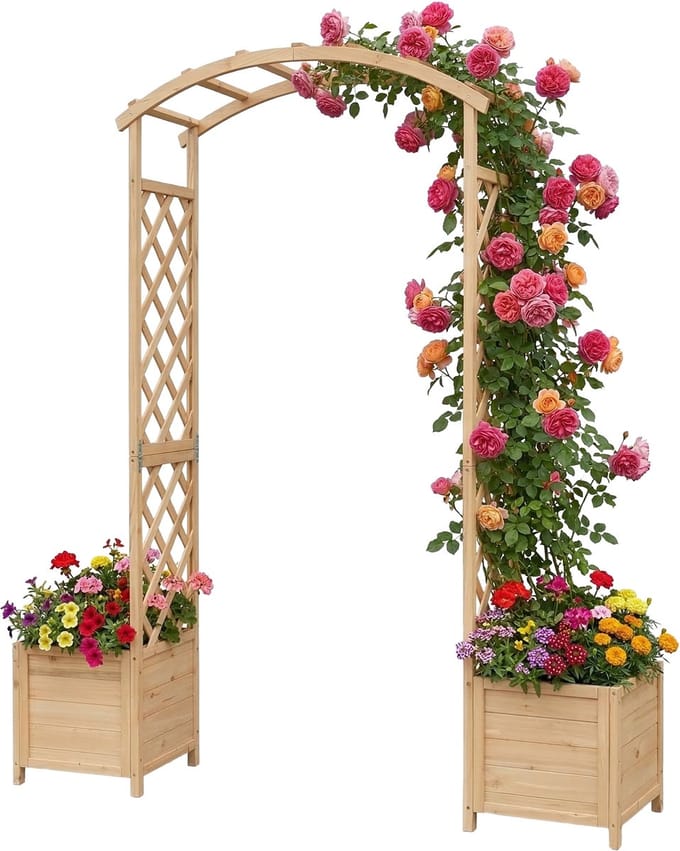 Rozenboog - met 2 plantenbakken - 206x180x40 cm - hout