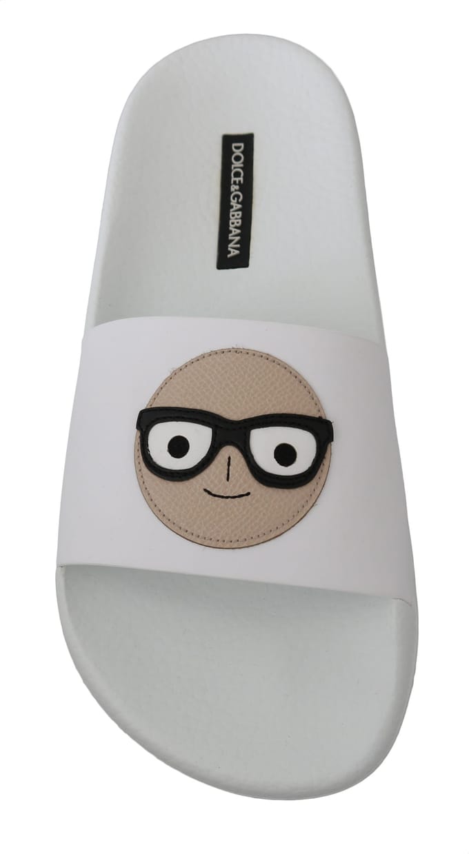 Dolce & Gabbana Witte Leren #dgfamily Slides Schoenen Sandalen