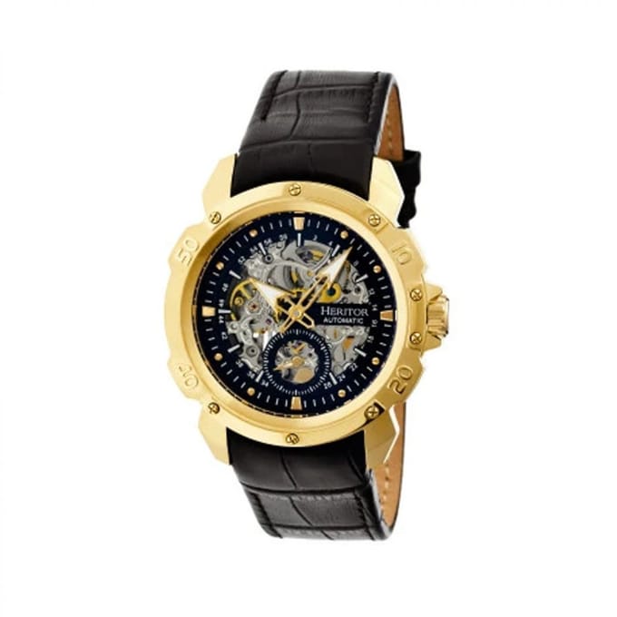 Heritor automatisch Conrad skelet horloge met leren band