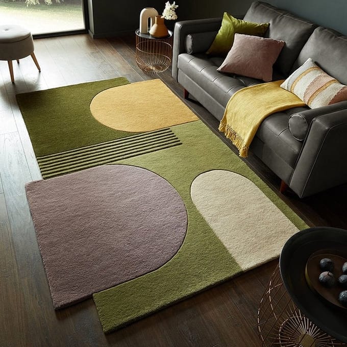 Flycarpets Abstract Modern Stracto Lozenge - Organische Vorm Vloerkleed - Groen / Multi - 150x240 cm