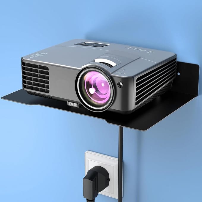 Mini Projector Plank - Wandmontage Router - Kabel Beheer - Stevig Koolstofstaal - 30cm Breed - Zwart