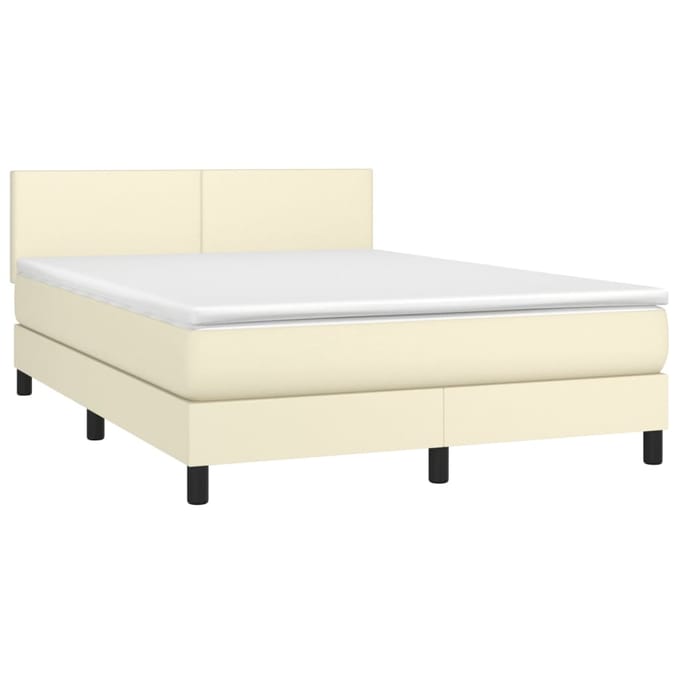vidaXL - Boxspring - met - matras - en - LED - kunstleer - crèmekleurig - 140x190 - cm