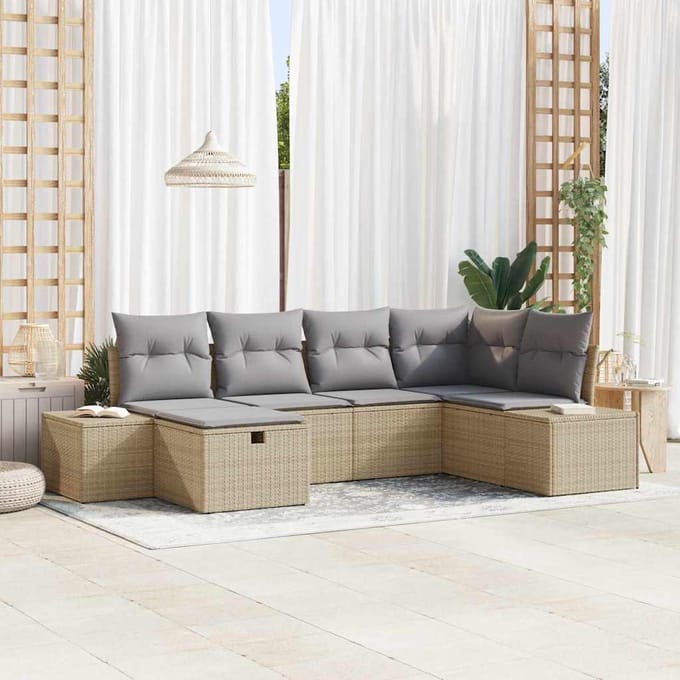 vidaXL Bankstel 6 st poly rattan