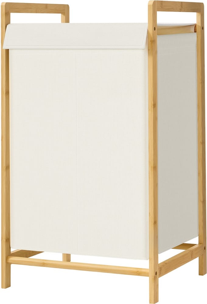 SONGMICS - Wasmand - Wasmand met Deksel - 2 Vakken - Afneembare Waszak - Bamboe Frame